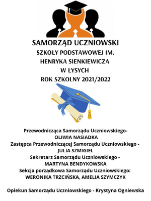 Plakat z informacją o wynikach wyborów do samorządu uczniowskiego SP w Łysych
